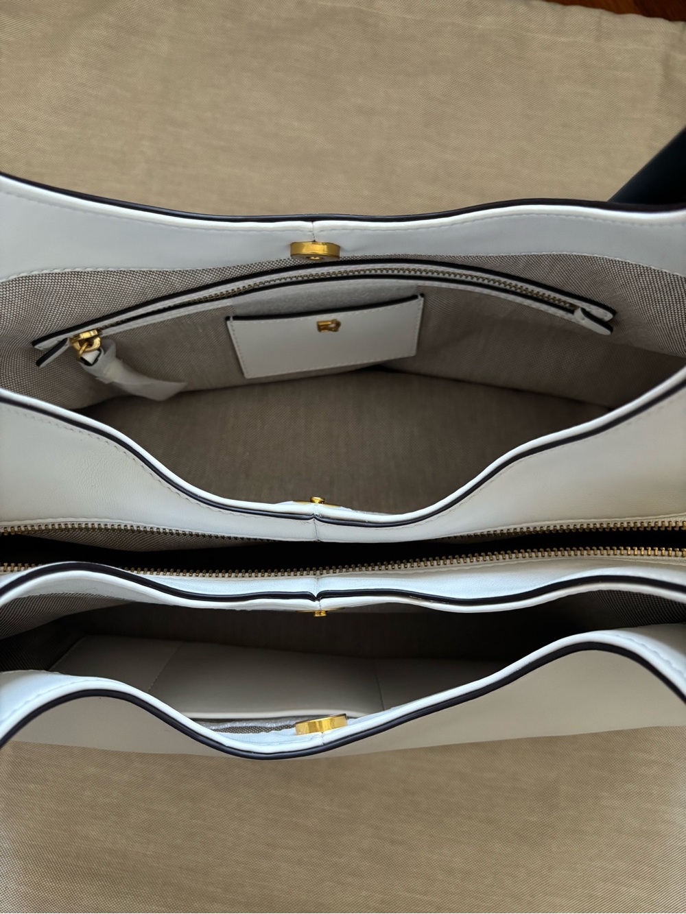 Donna Karan White Leather Shoulder Hobo with Gold-Trim Detail - Picture 6 of 15